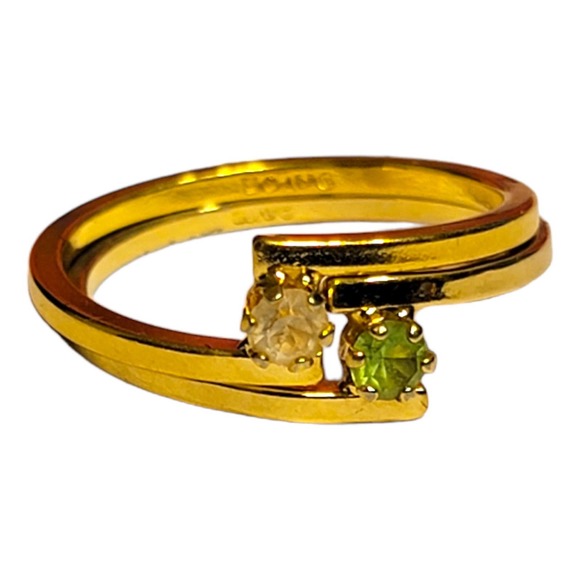 Stackable Rings Costume Jewelry with Gold Finish, Clear and Green Stones - Picture 2 of 7